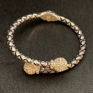 Pewter Fashion Bracelet (Rhinestone bulbs; Braided cuff)